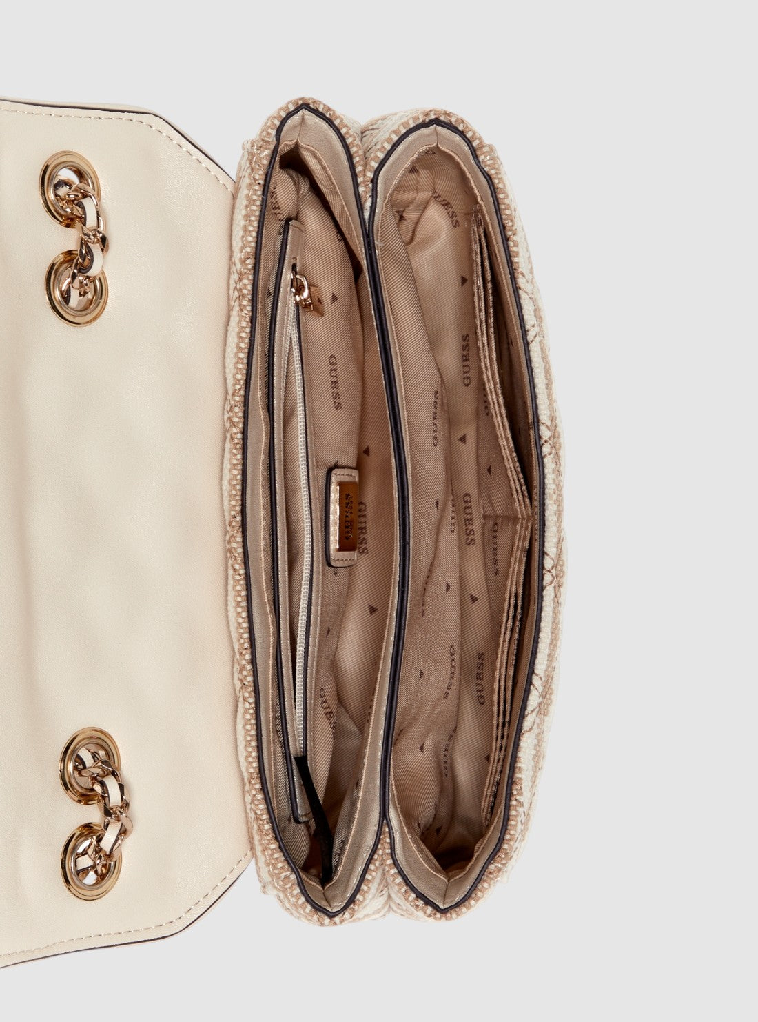 GUESS Womens Brown Multi Giully II Convertible Flap Bag AG967320 Inside View