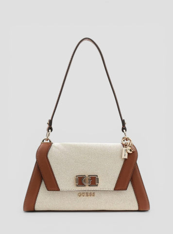 GUESS Womens Beige Brown Karnilla Flap Shoulder Bag AG971919 Front View