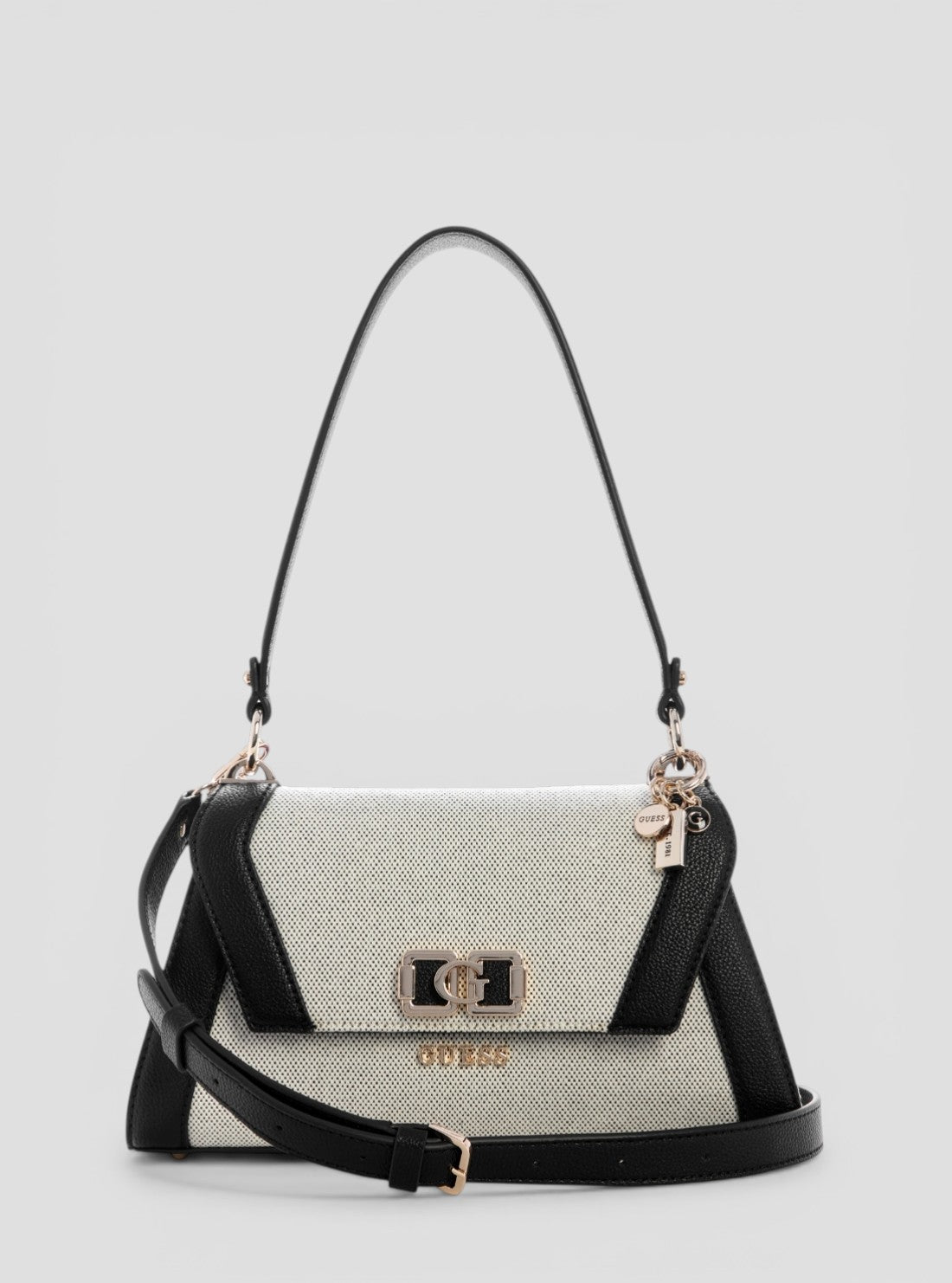GUESS Womens Beige Black Karnilla Flap Shoulder Bag AG971919 Front View_2