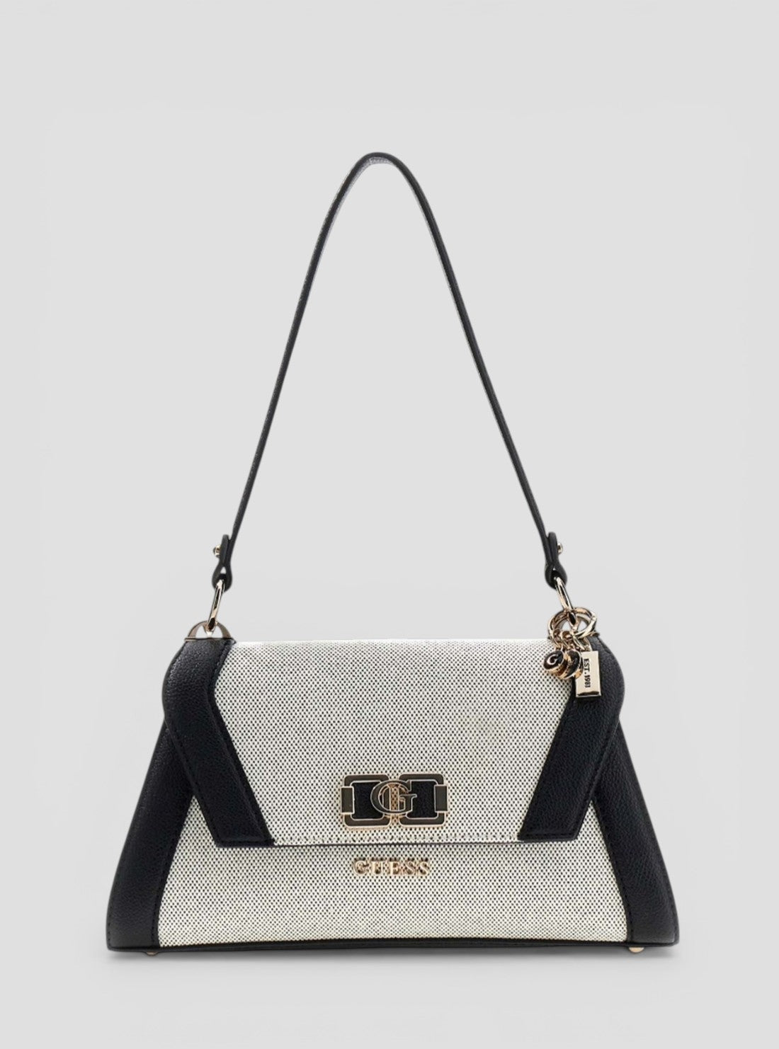 GUESS Womens Beige Black Karnilla Flap Shoulder Bag AG971919 Front View