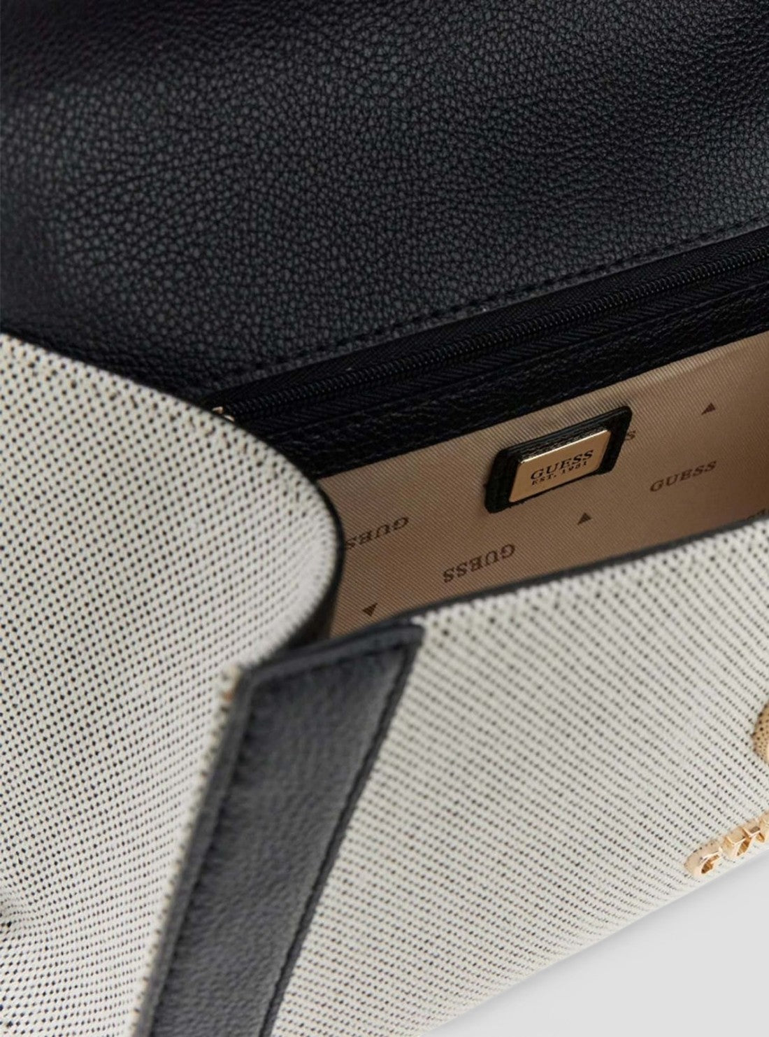 GUESS Womens Beige Black Karnilla Flap Shoulder Bag AG971919 Detail View