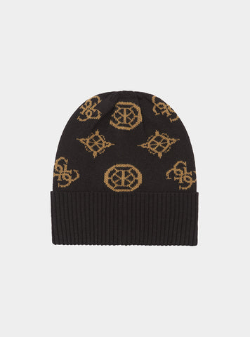 GUESS Black Logo Maxi Peony Beanie