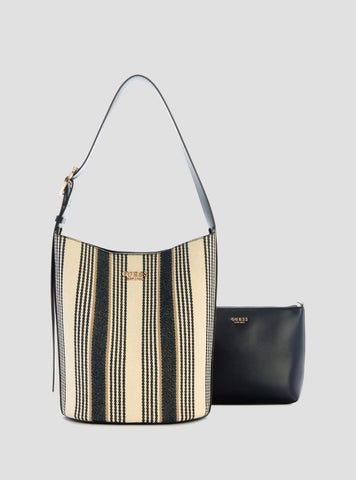 GUESS Womens Blue Multi Nicolette Large Bucket Shoulder Bag AS966204 Front View