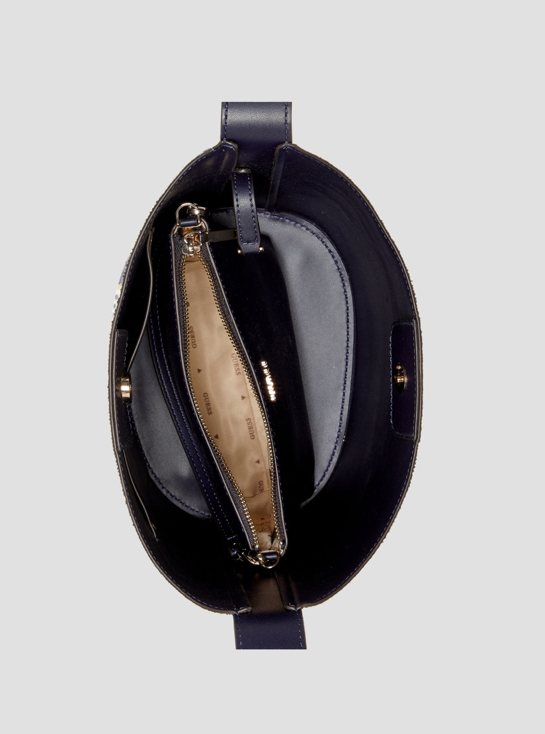 GUESS Womens Blue Multi Nicolette Large Bucket Shoulder Bag AS966204 Inside View