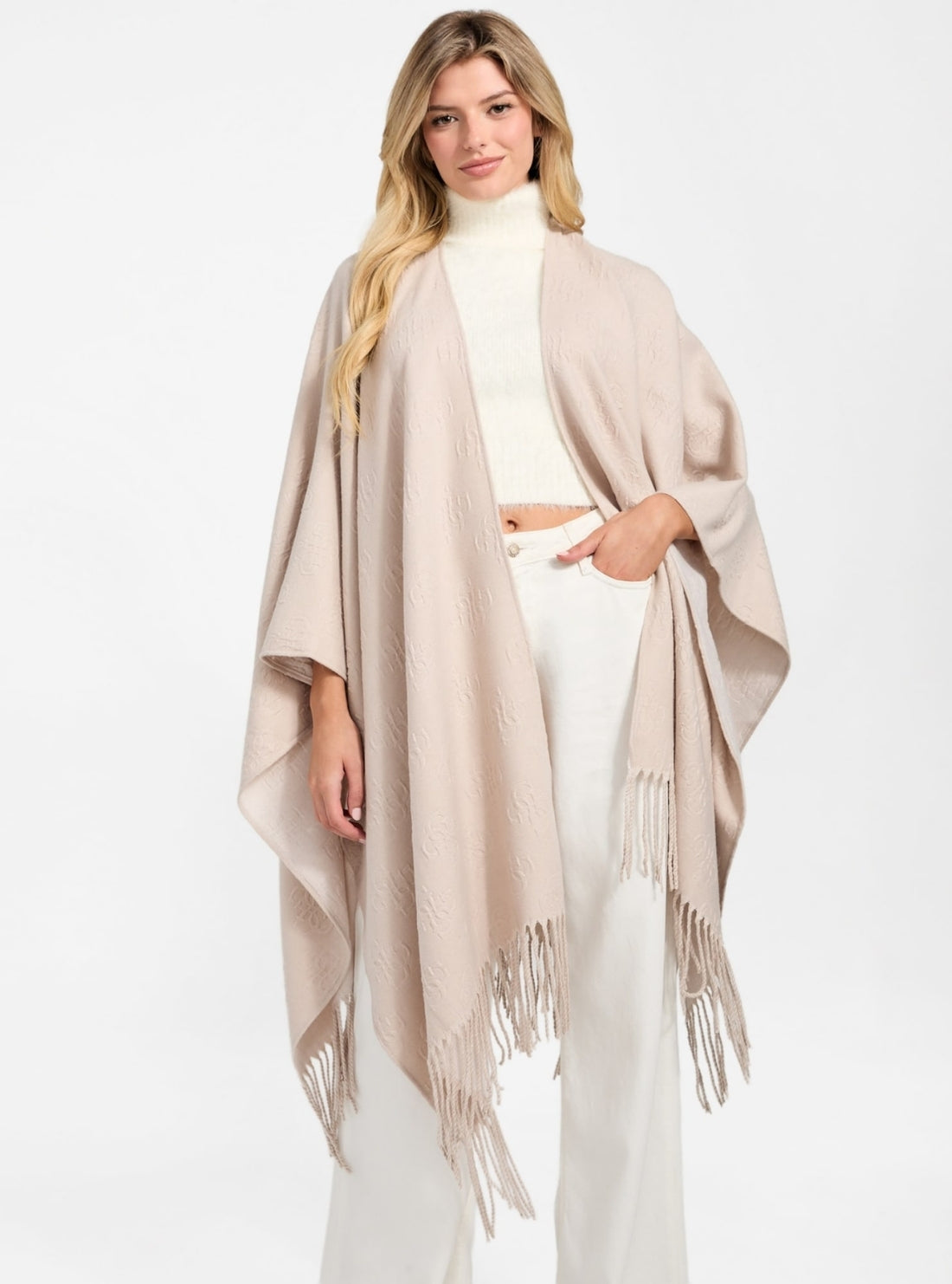 GUESS Accessories Beige Signature Shawl AW5421POL03 Model View