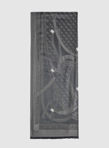 GUESS Womens Black Monogram Chain Print Scarf AW5463POL03 Front View