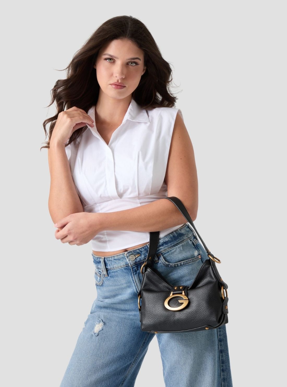 GUESS Womens Black Camden Mini Shoulder Bag BB930872 Front View
