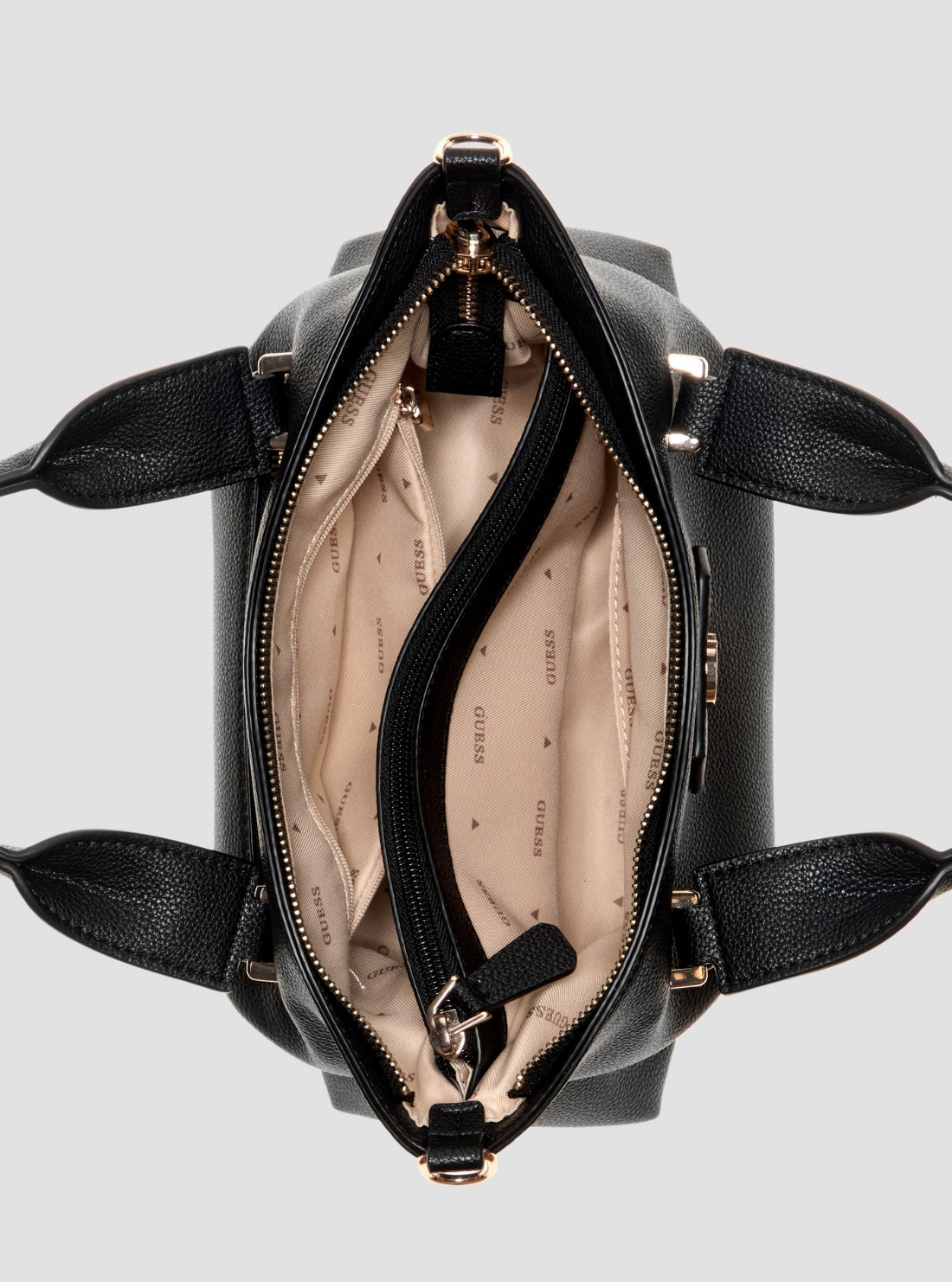 GUESS Womens Black Suzy Mini Compartment Satchel Bag BG232276 Inside View