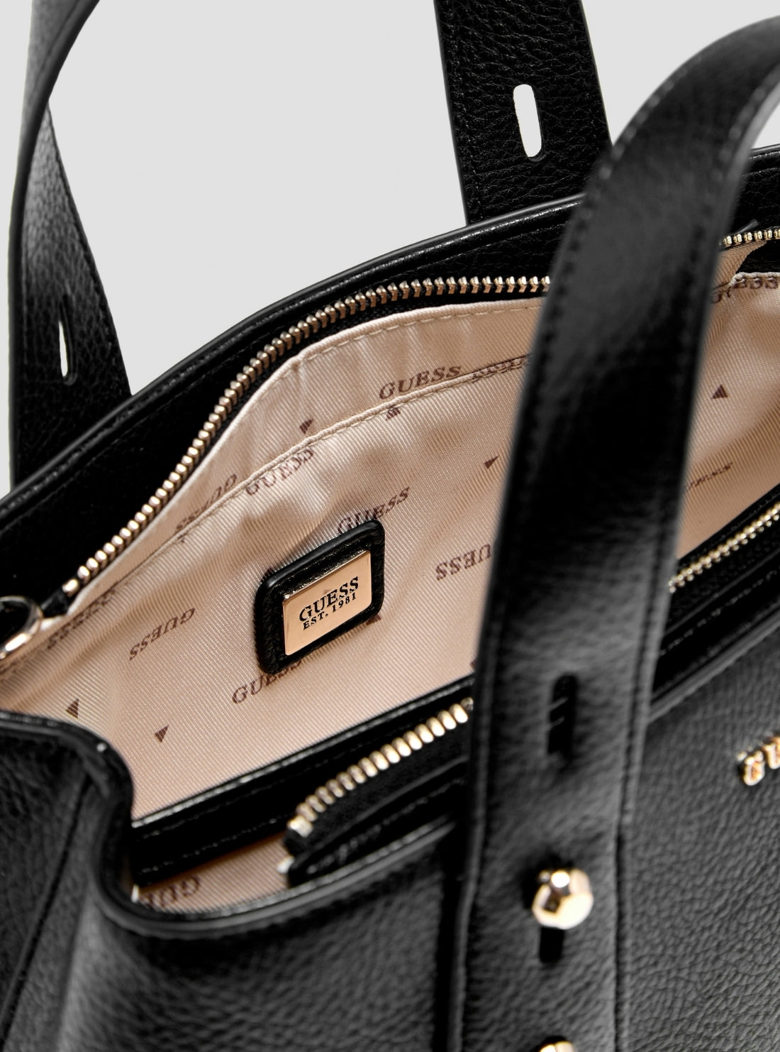 GUESS Womens Black Freya Mini Satchel Bag BG252676 Detail View