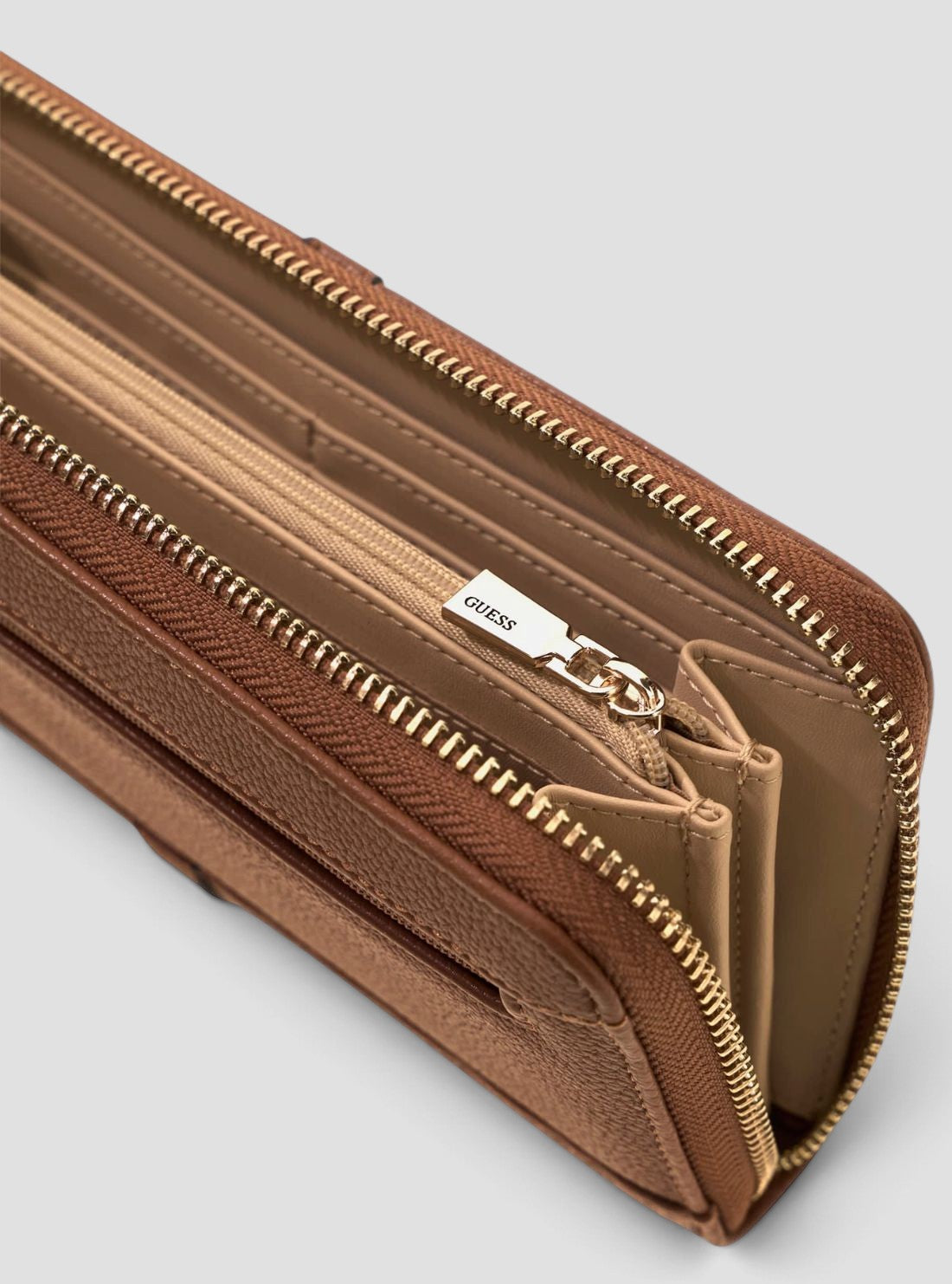 GUESS Womens Cognac Venice Large Zip Around Wallet BG2534146 Detail View