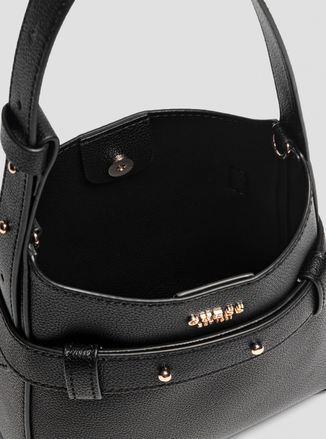 GUESS Womens Black Angie Small Bucket Bag BG261603 Inside View