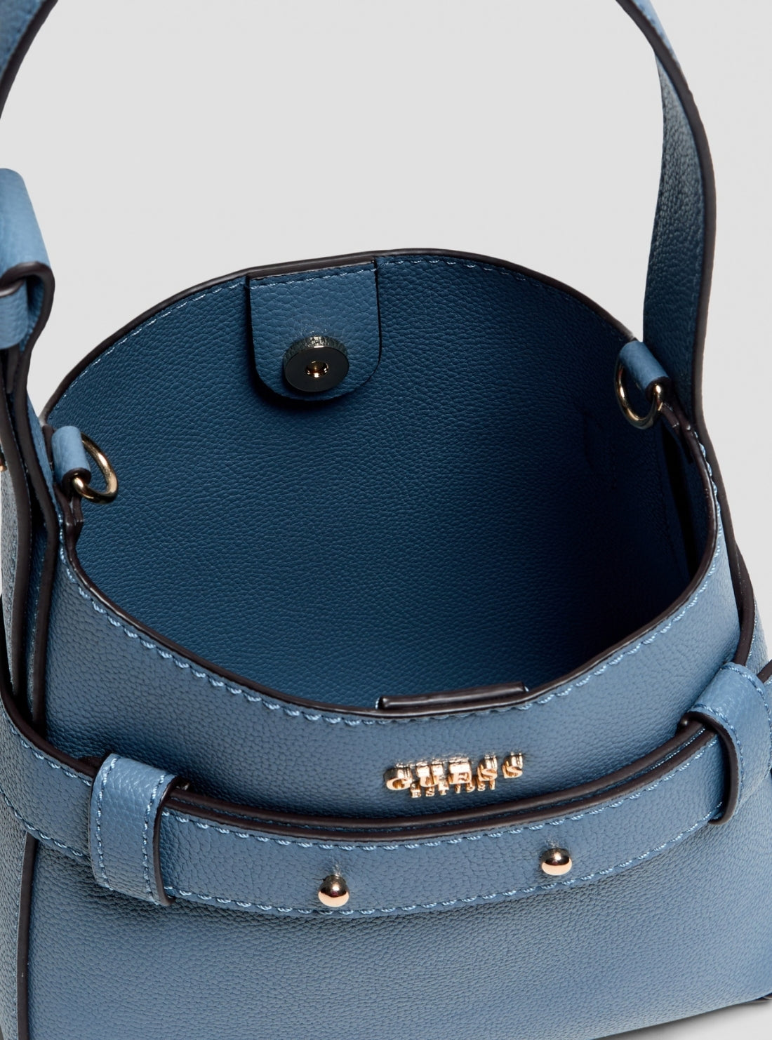GUESS Womens Steel Blue Angie Small Bucket Bag BG261603 Inside View