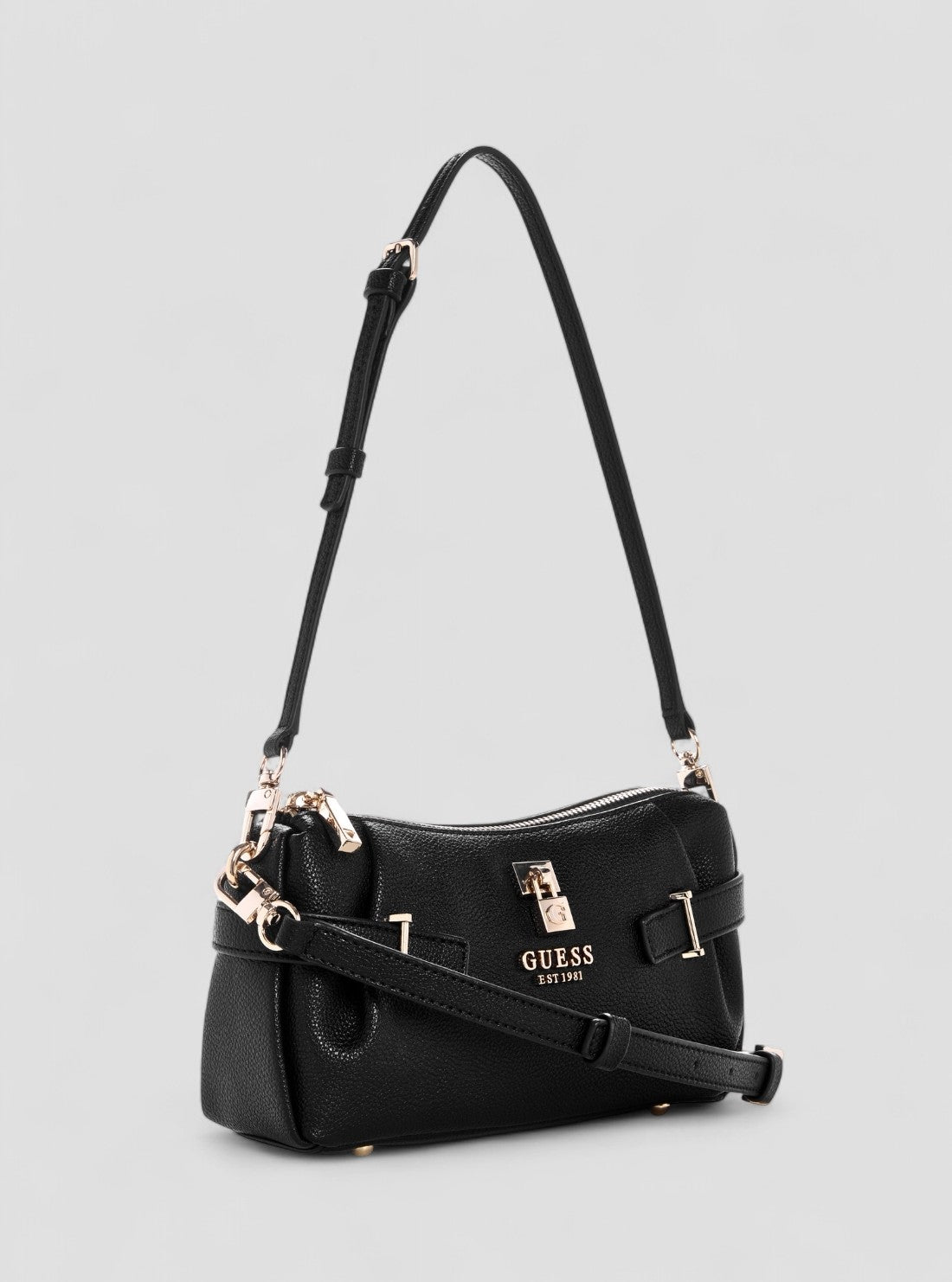 GUESS Womens Black Yesba Mini Top Zip Bag BG783372 Front Side View