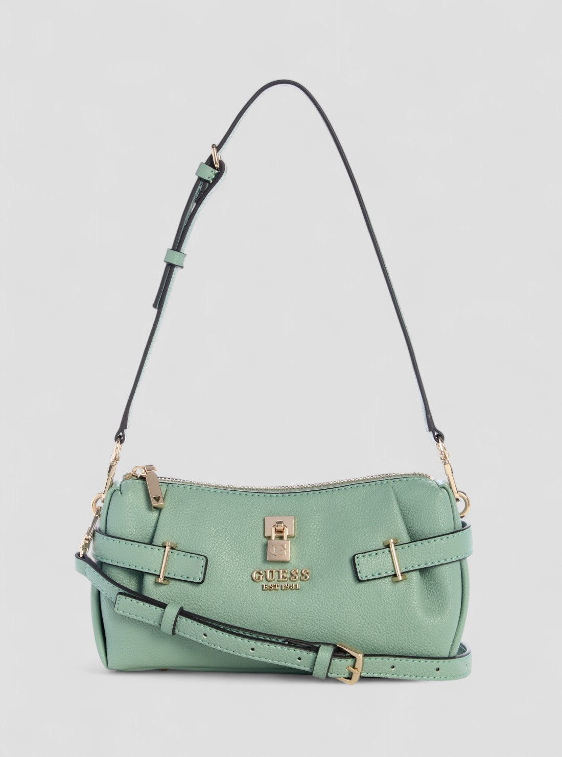 GUESS Womens Green Yesba Mini Top Zip Bag BG783372 Front View