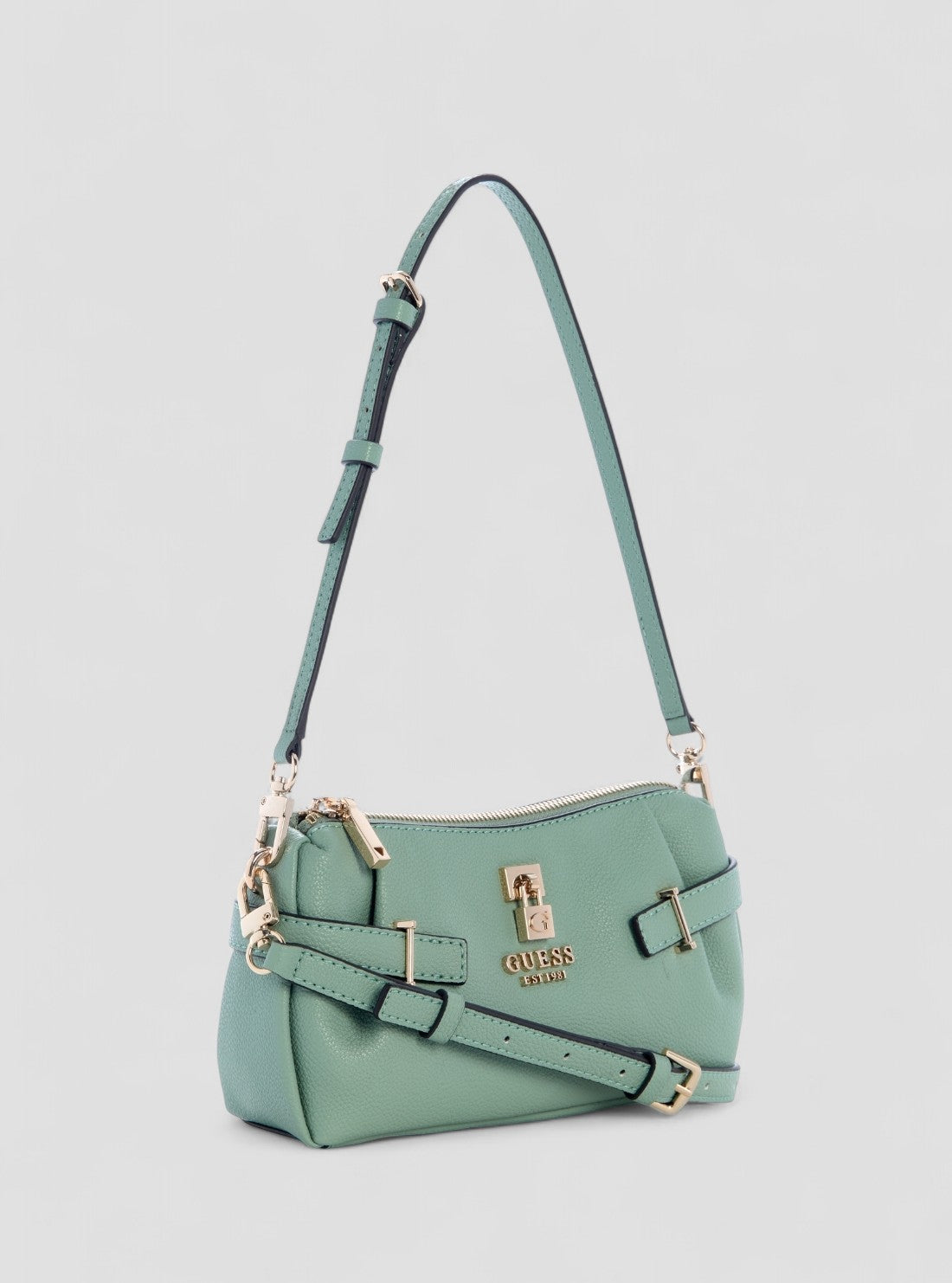 GUESS Womens Green Yesba Mini Top Zip Bag BG783372 Front Side View