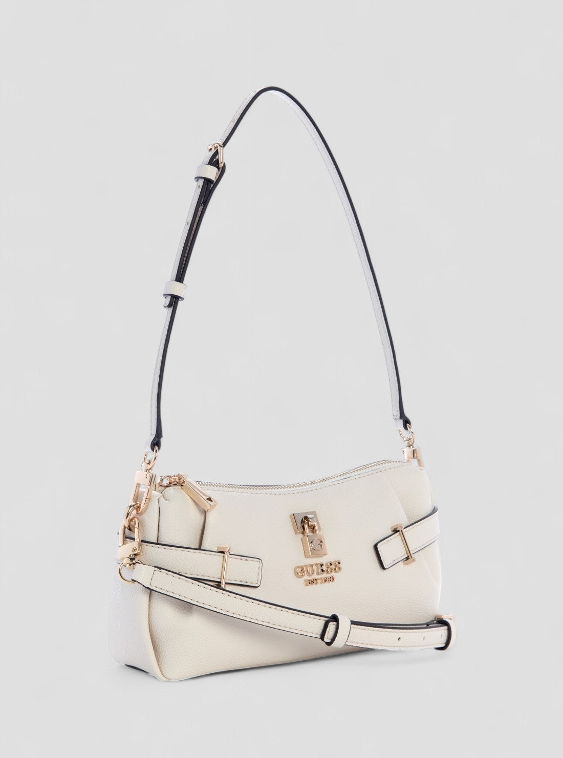 GUESS Womens White Yesba Mini Top Zip Bag BG783372 Front Side View