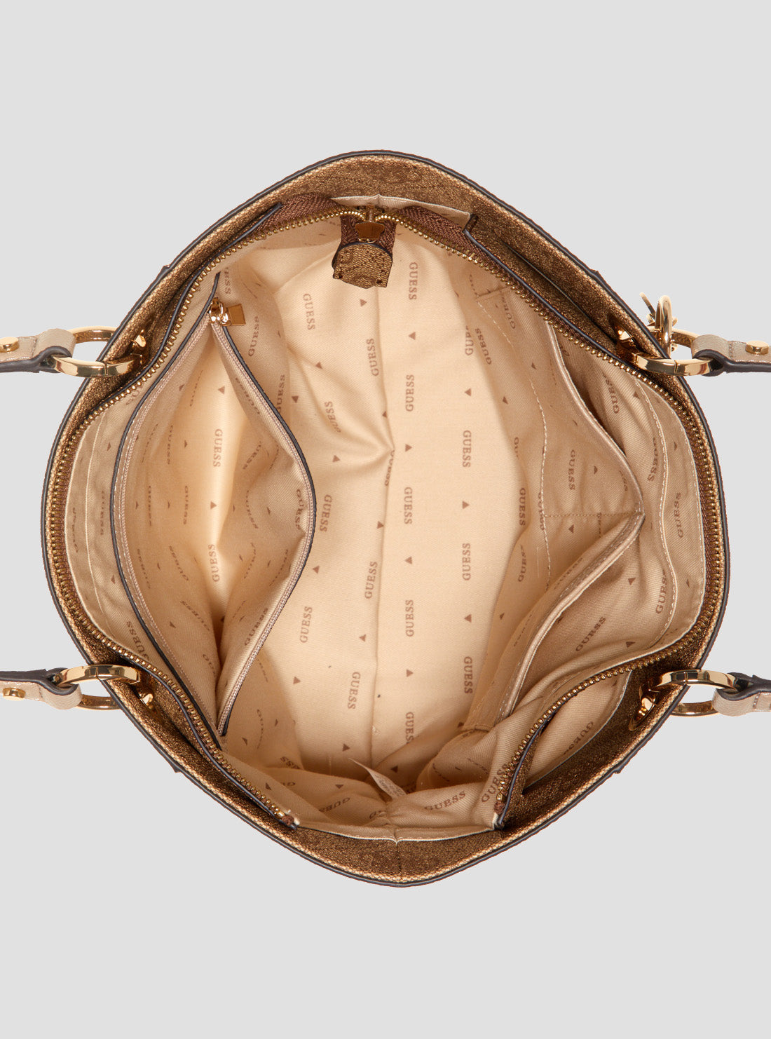 GUESS Women's Brown Logo Noelle Small Elite Tote Bag BG787922LTL Internal View