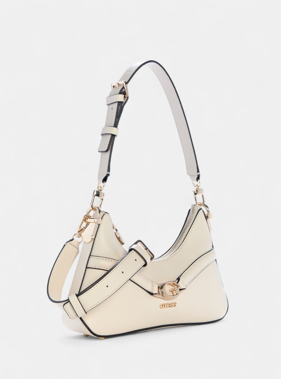 GUESS Womens White Dea Top Zip Shoulder Bag BG799372 Front Side View