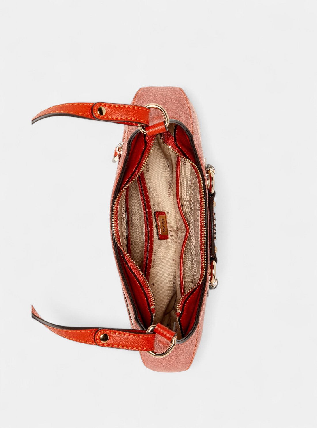 GUESS Womens Red Mimina Top Zip Shoulder Bag BG801518 Inside View