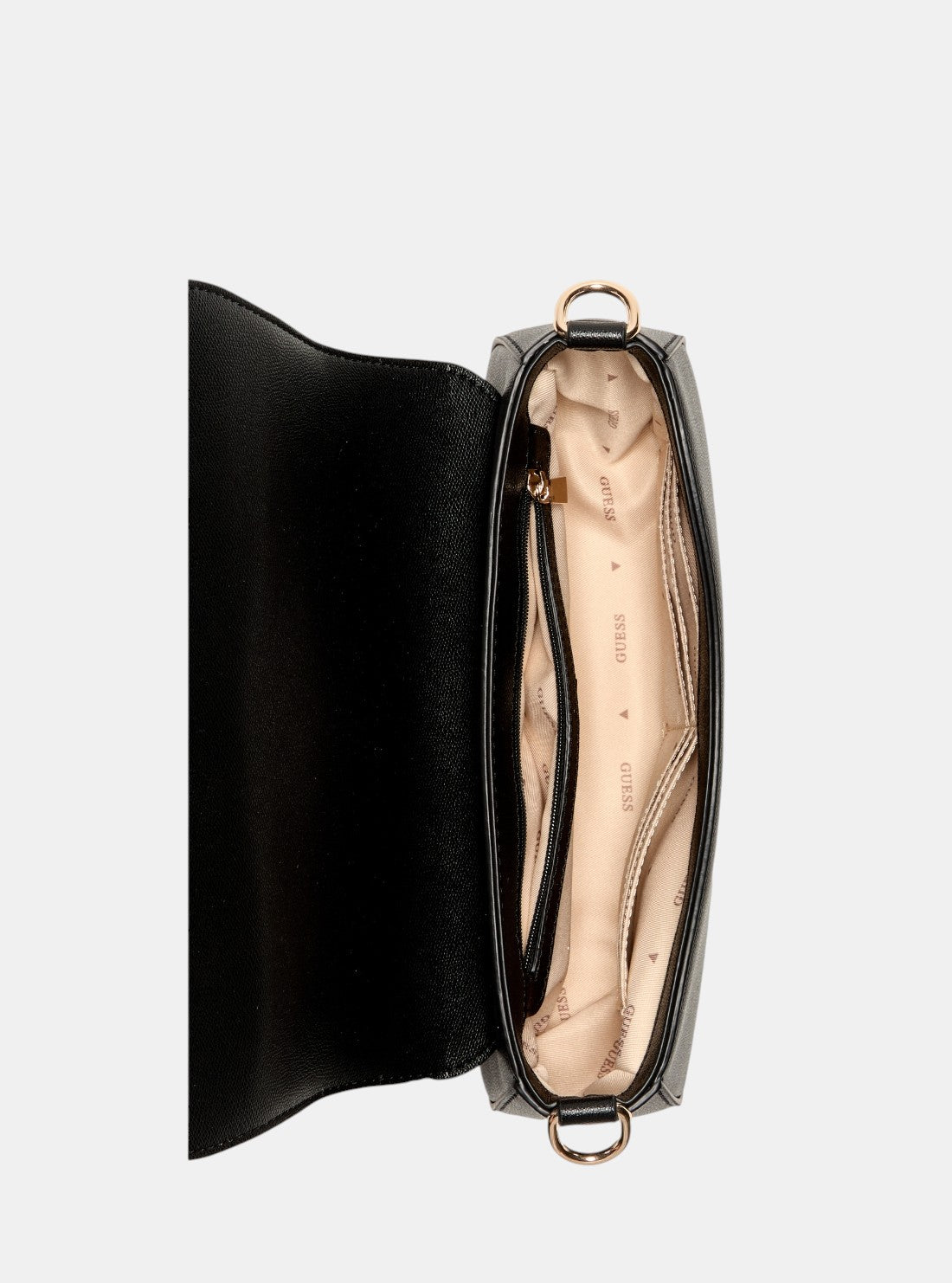 GUESS Womens Black Mimina Flap Crossbody Bag BG801520 Inside View