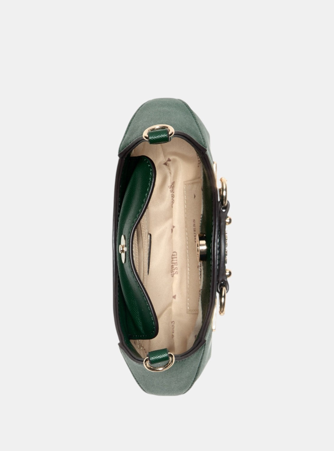 GUESS Womens Green Mimina Mini Top Zip Crossbody Bag BG801572 Inside View