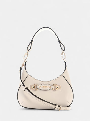 GUESS Womens Beige Mimina Mini Top Zip Crossbody Bag BG801572 Front View