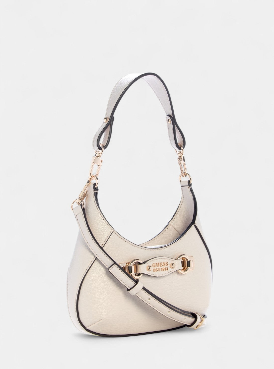 GUESS Womens Beige Mimina Mini Top Zip Crossbody Bag BG801572 Front Side View