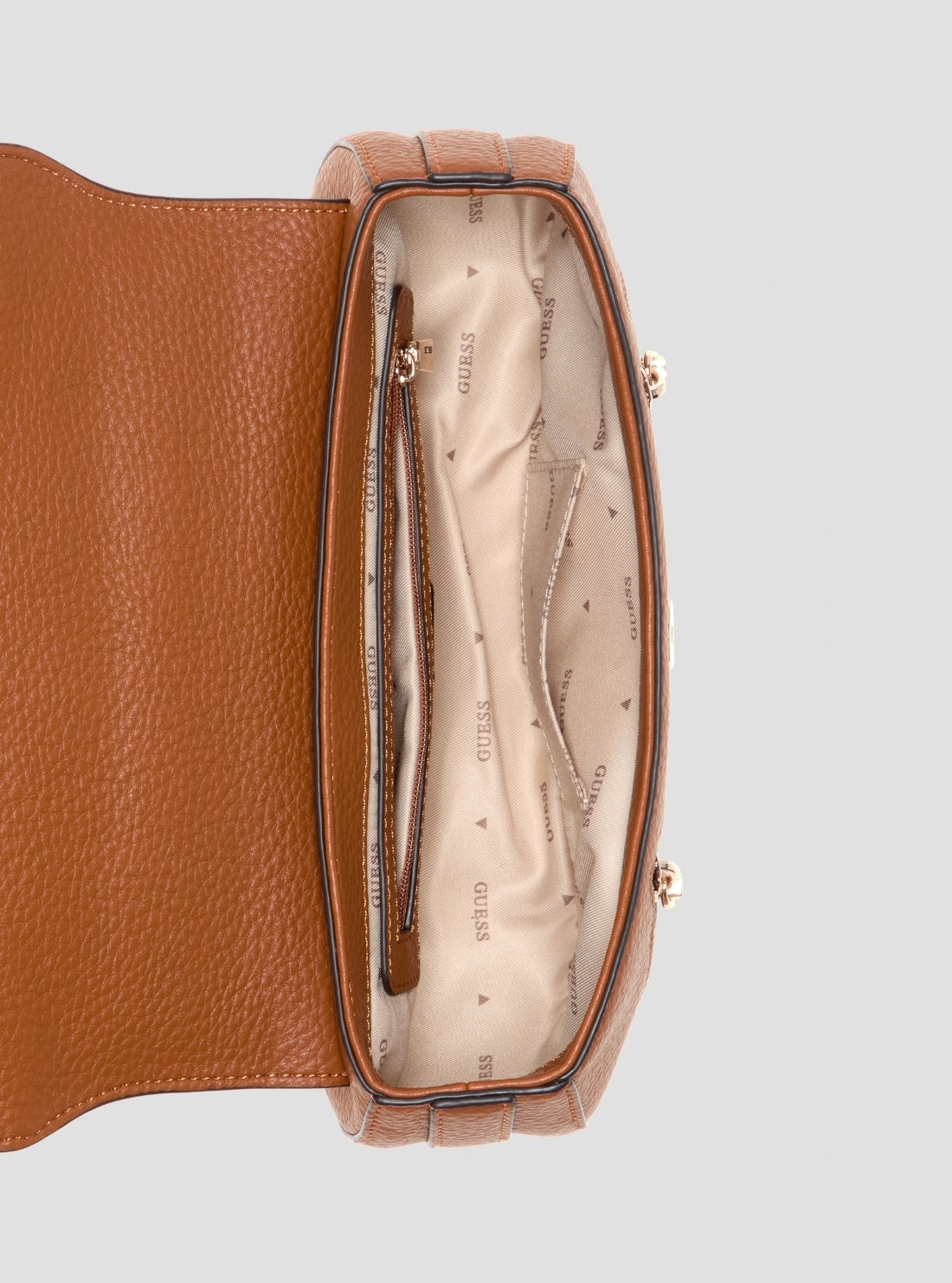 GUESS Womens Brown Jessa Flap Crossbody Bag BG836220 Inside View