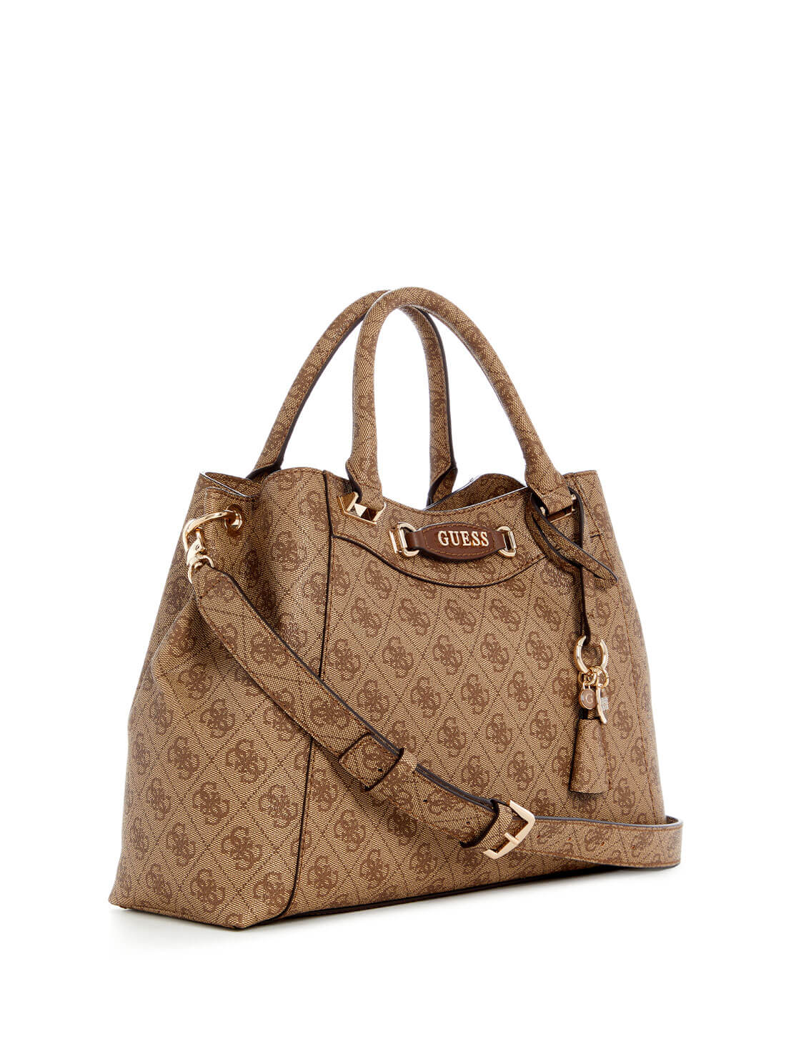 GUESS Beige Brown Logo Girlfriend Satchel Bag side view