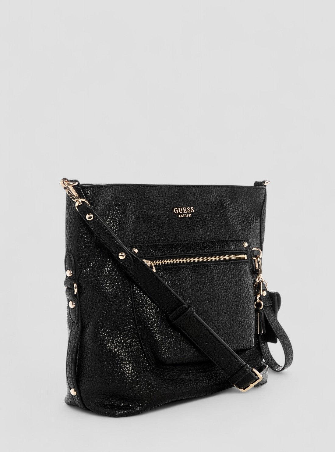 GUESS Womens Black Marsha Crossbody Bucket Bag BG950104 Front Side View