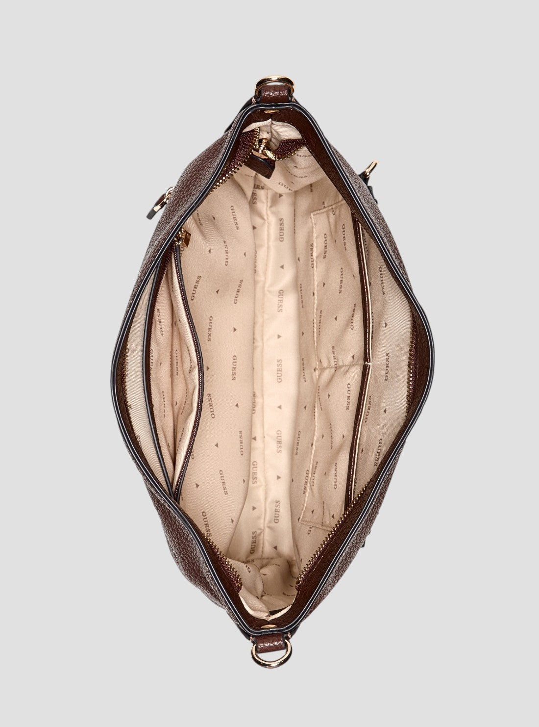 GUESS Womens Brown Marsha Crossbody Bucket Bag BG950104 Inside View