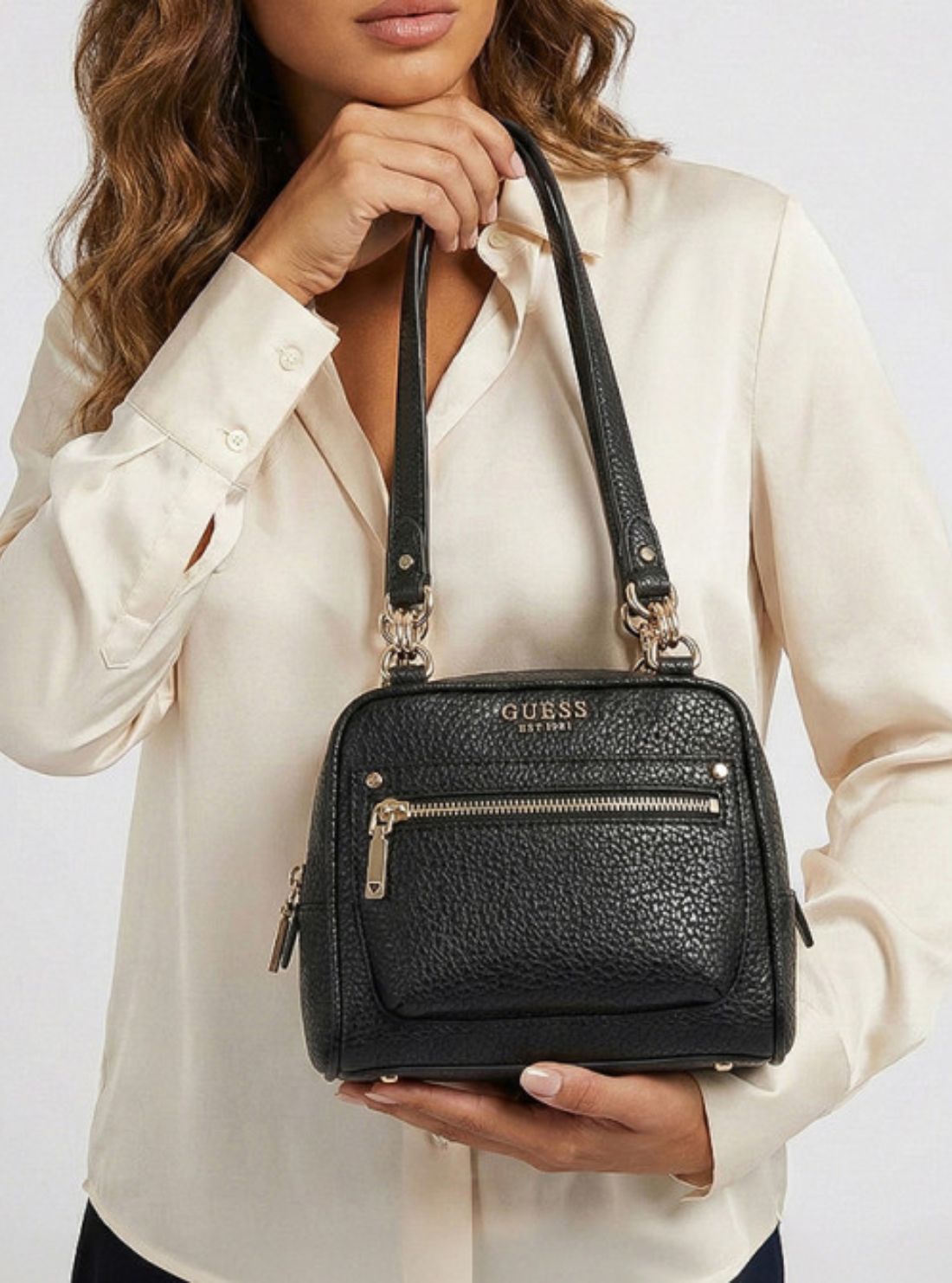 GUESS Womens Black Marsha Box Shoulder Bag BG950117 Model View