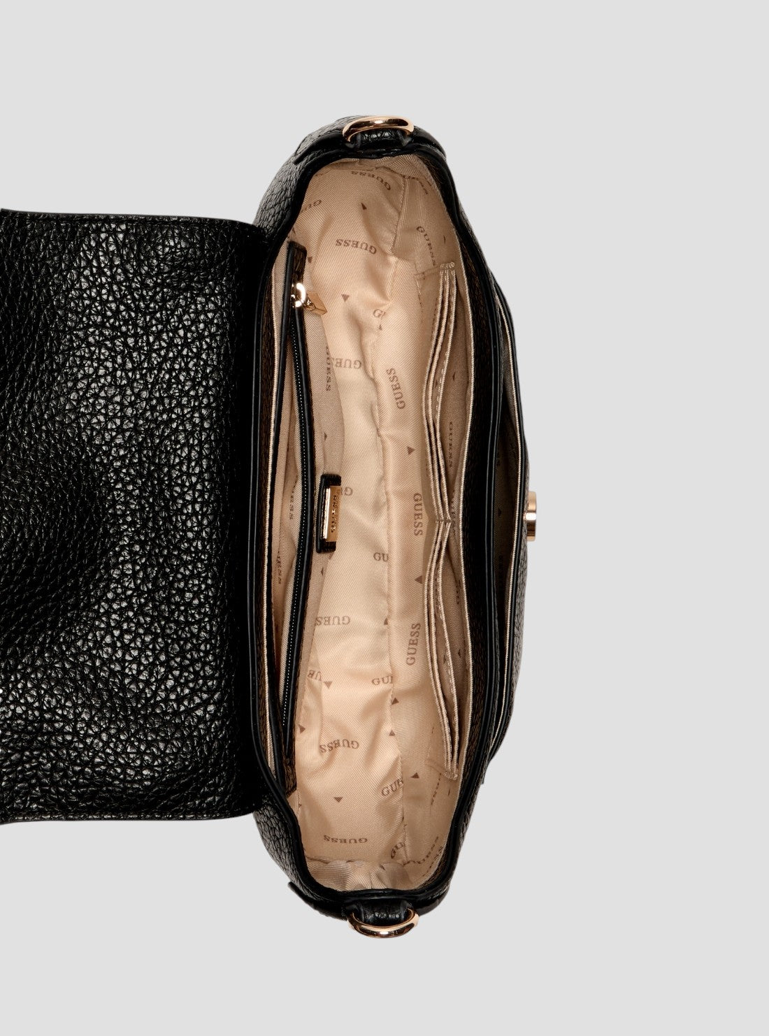 GUESS Womens Black Marsha Flap Shoulder Bag BG950119 Inside View