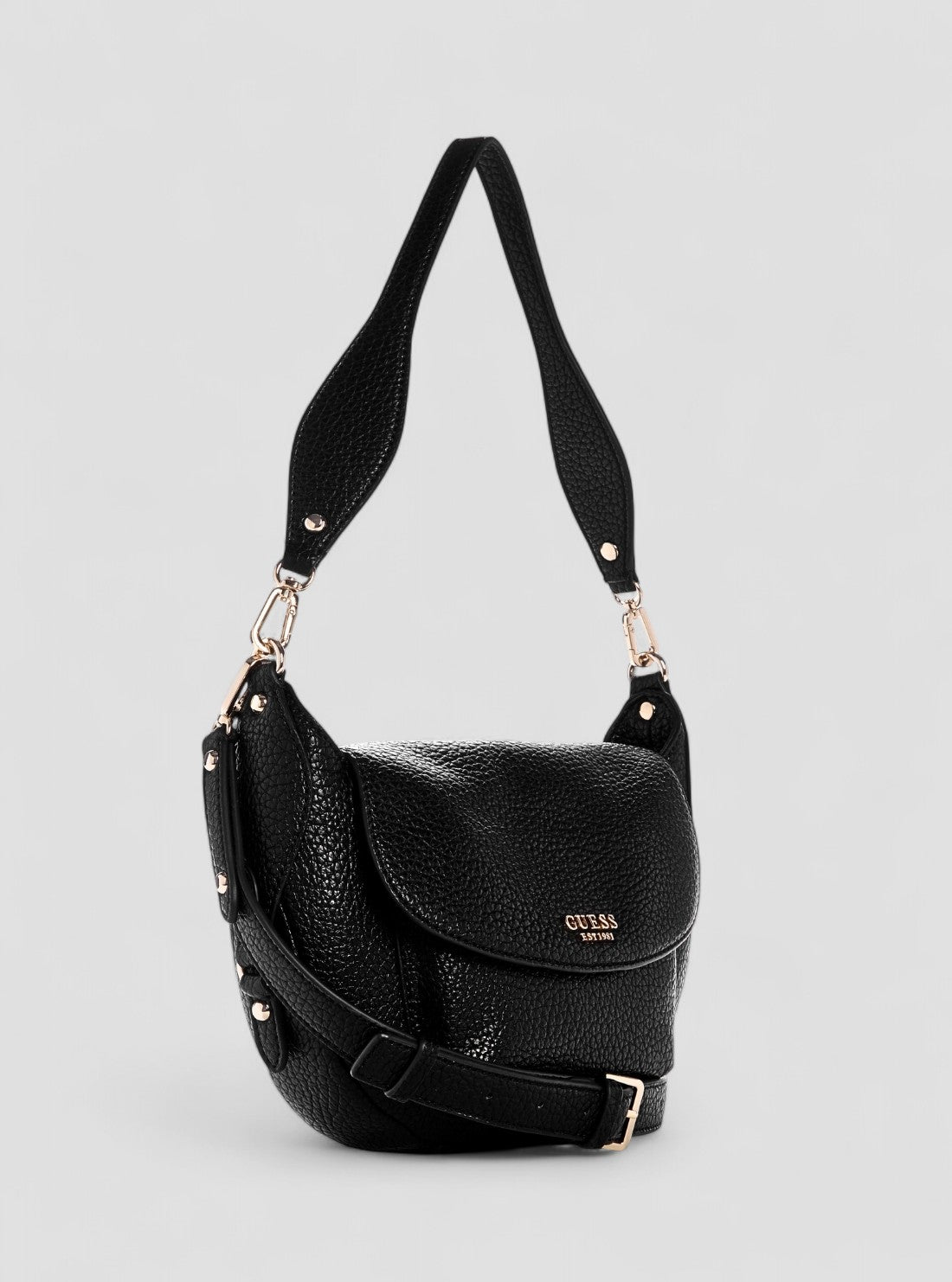 GUESS Womens Black Marsha Flap Shoulder Bag BG950119 Front Side View