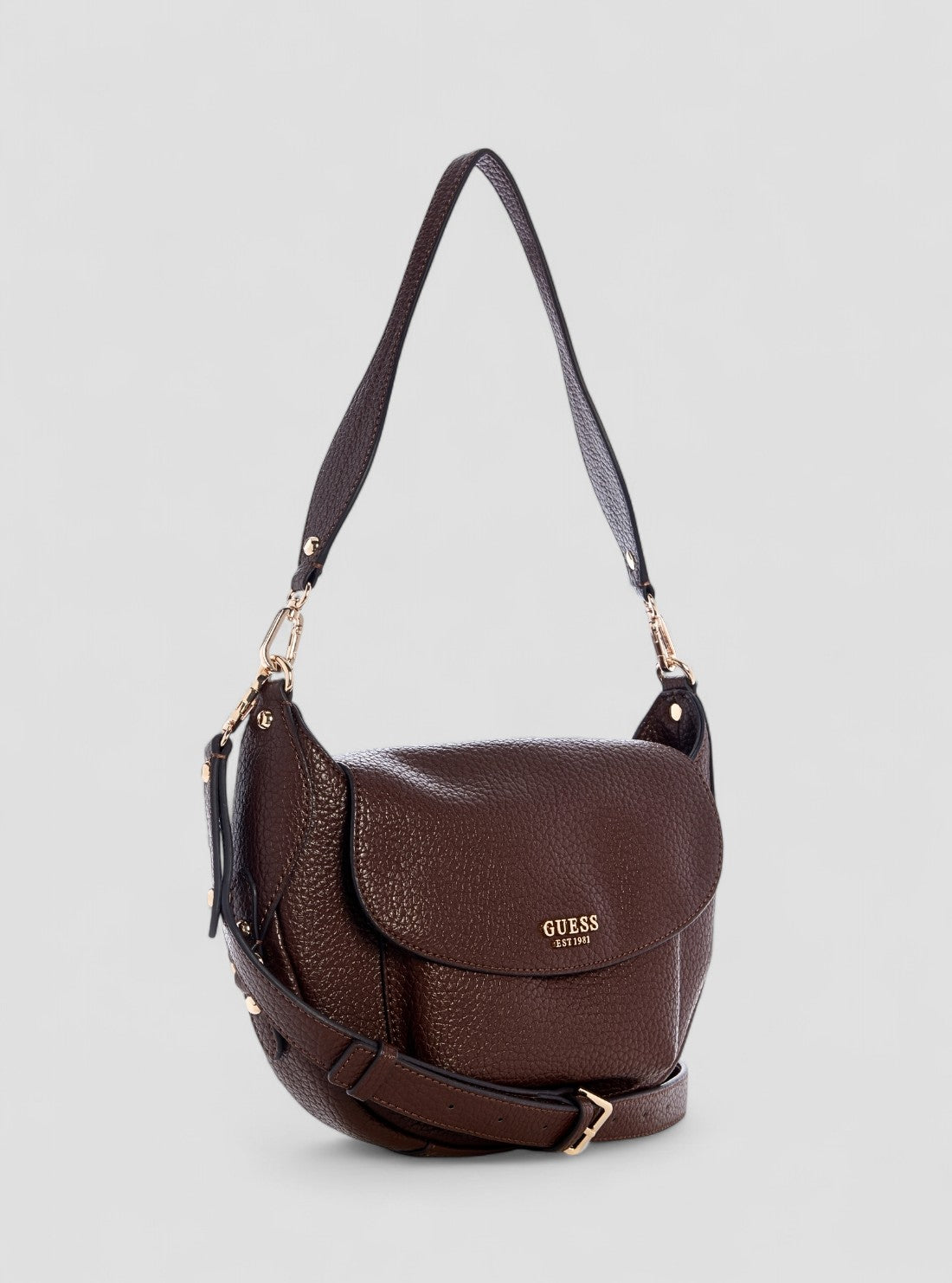 GUESS Womens Brown Marsha Flap Shoulder Bag BG950119 Front Side View