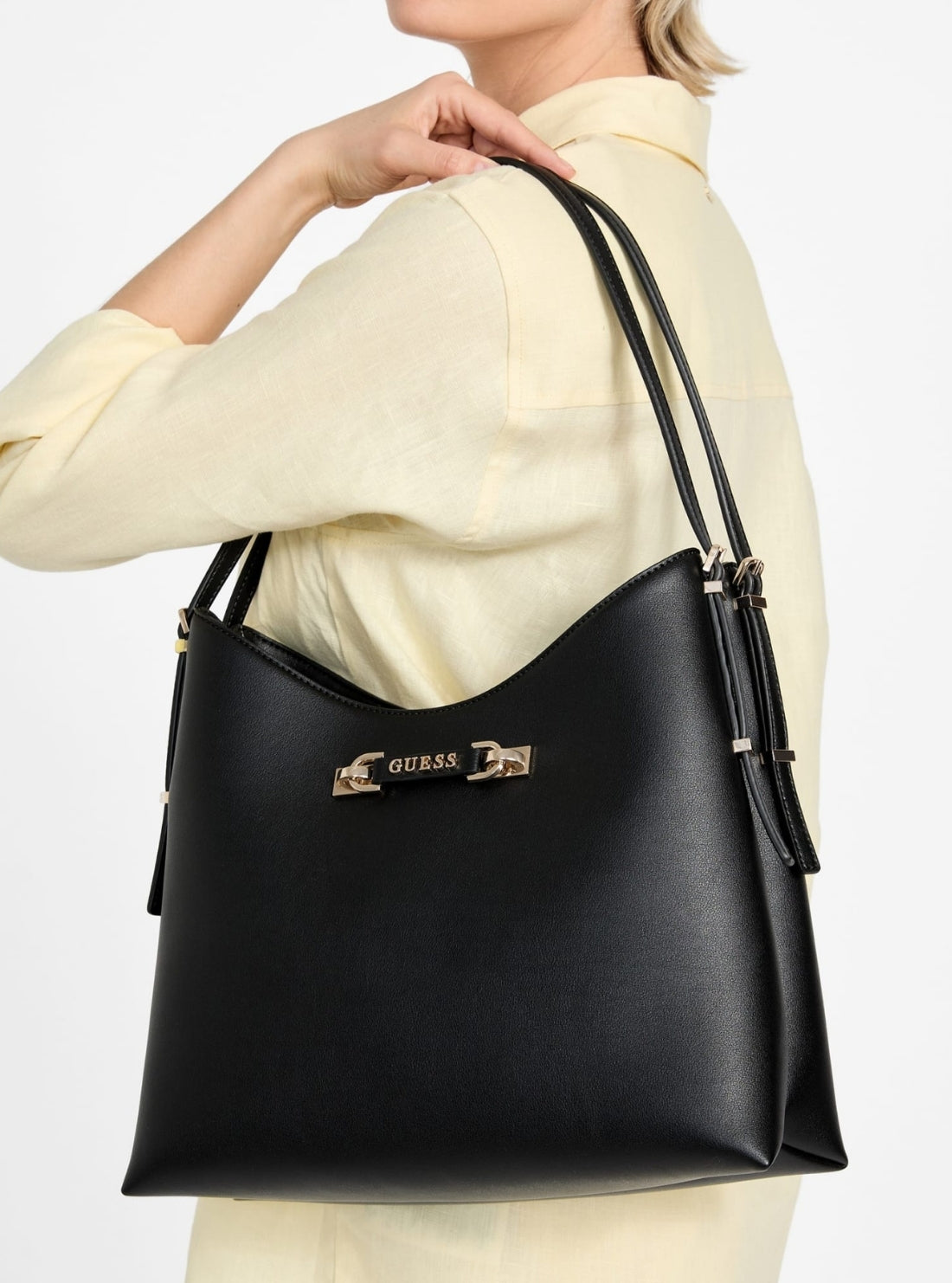 GUESS Womens Black Lefia Large Hobo Bag BG964402 Model View