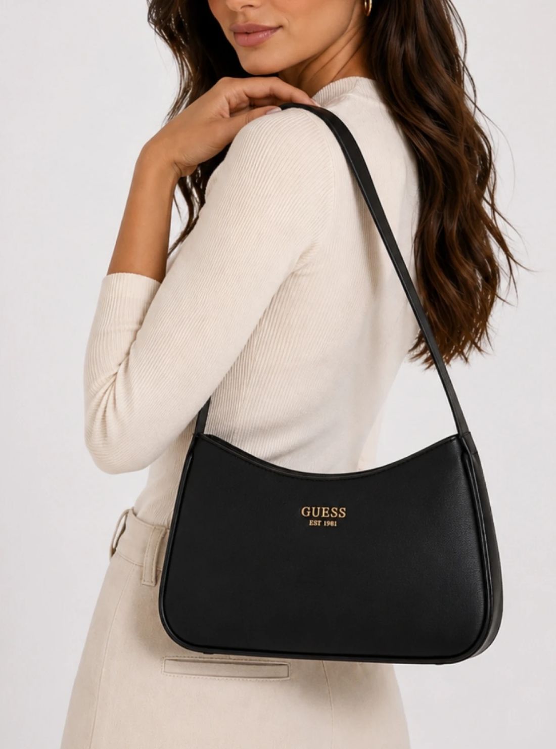GUESS Womens Black Cerelia Top Zip Shoulder Bag BG964517 Model View