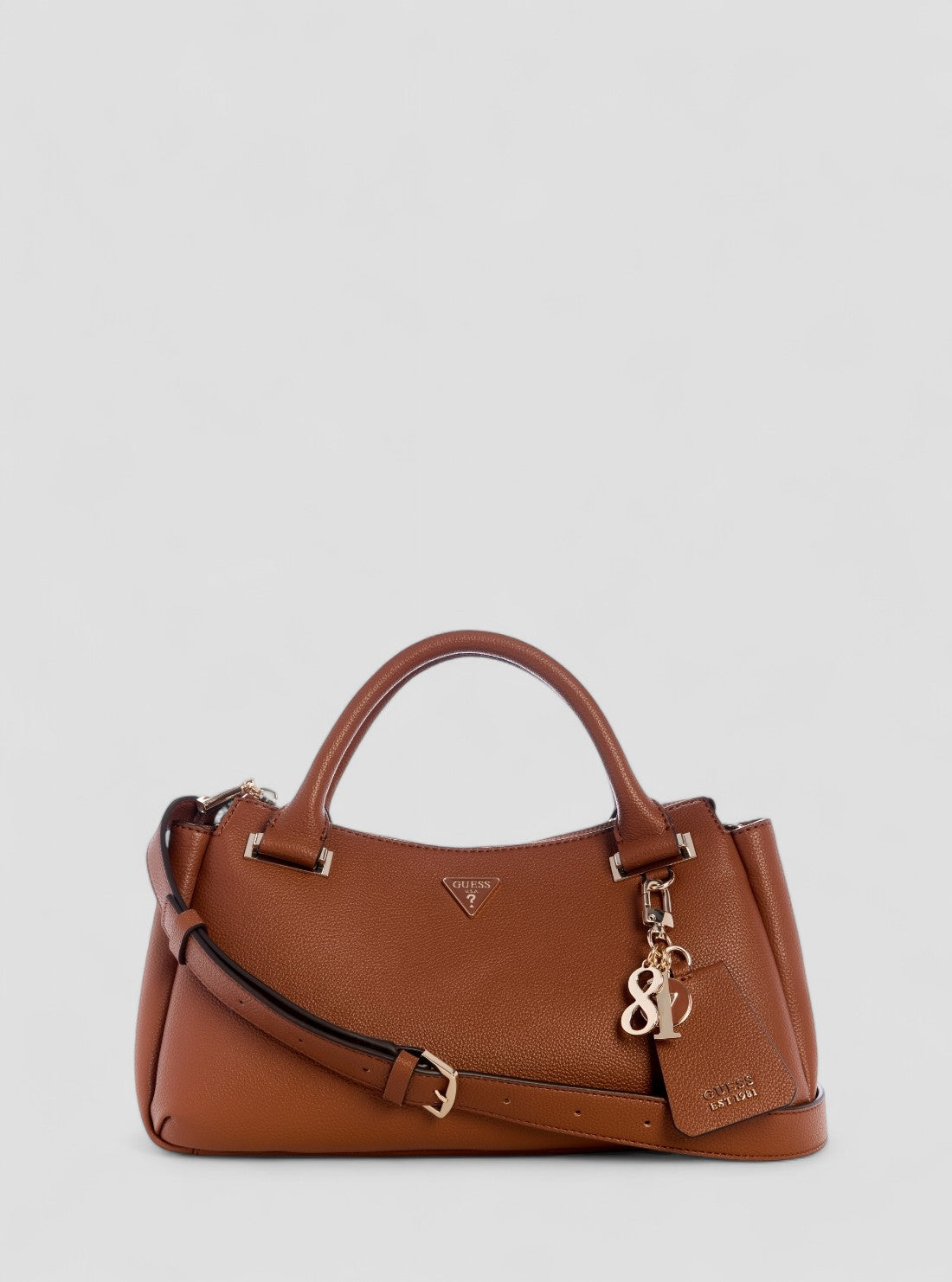 GUESS Womens Brown Evie Triple Compartment Satchel Bag BG966406 Front View