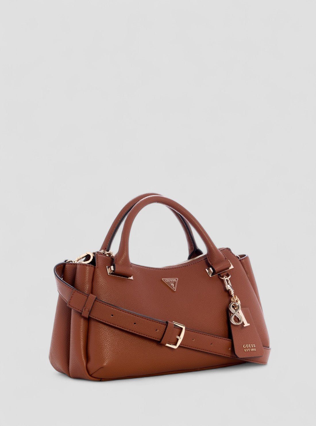 GUESS Womens Brown Evie Triple Compartment Satchel Bag BG966406 Front Side View