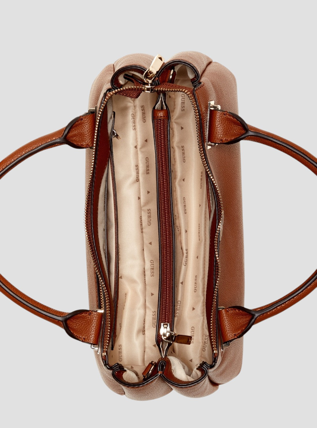 GUESS Womens Brown Evie Triple Compartment Satchel Bag BG966406 Inside View