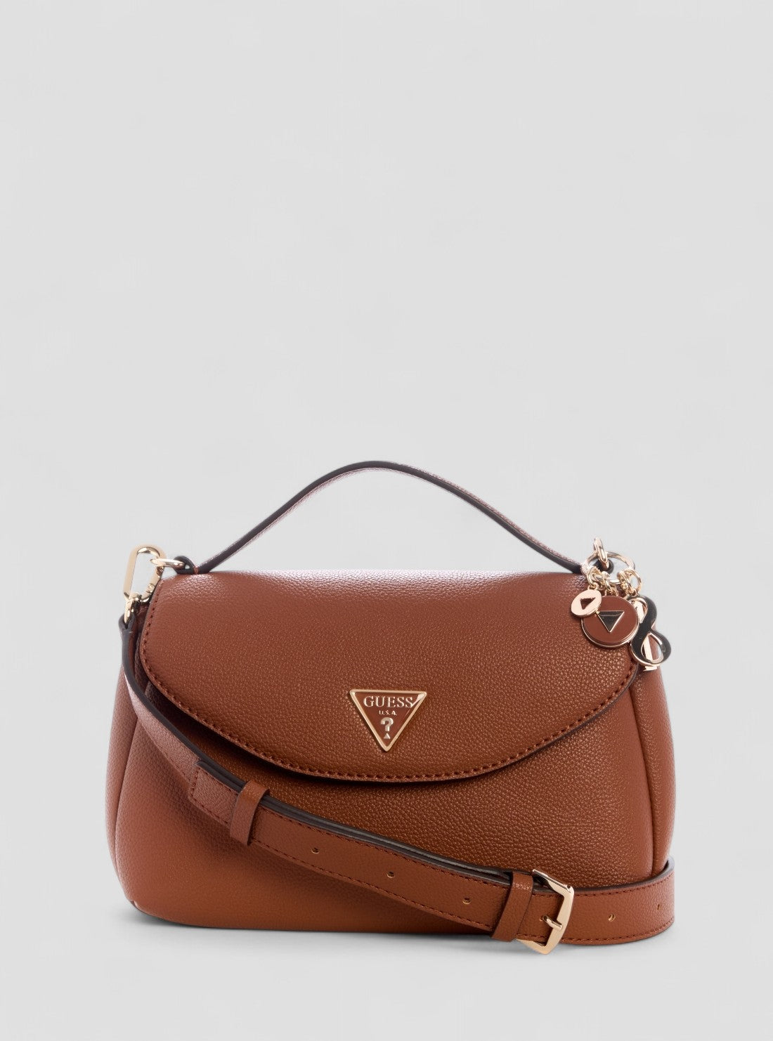 GUESS Womens Brown Evie Top Handle Flap Bag BG966420 Front View