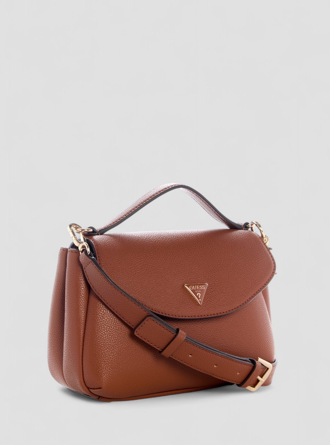 GUESS Womens Brown Evie Top Handle Flap Bag BG966420 Front Side View