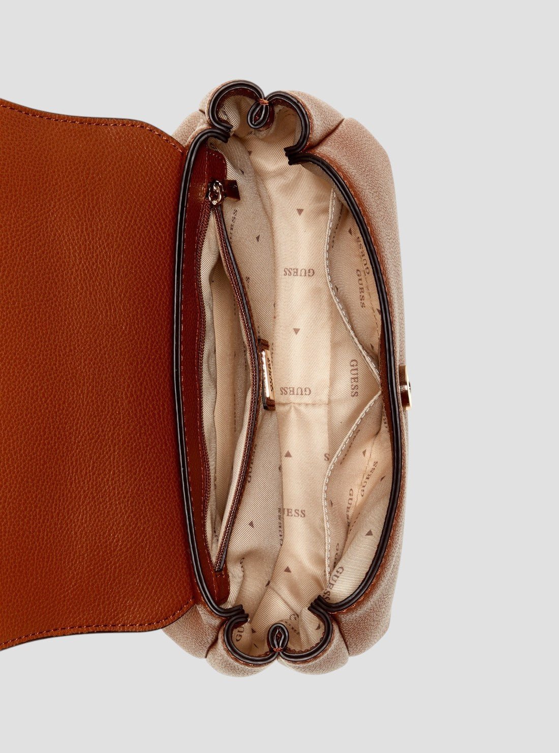 GUESS Womens Brown Evie Top Handle Flap Bag BG966420 Inside View