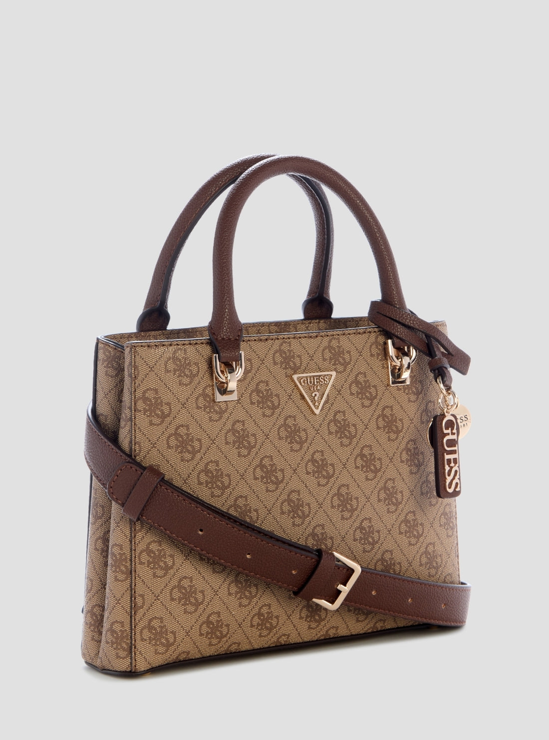 GUESS Womens Brown Logo Noelle II Small Compartment Satchel Bag BG967205 Side View