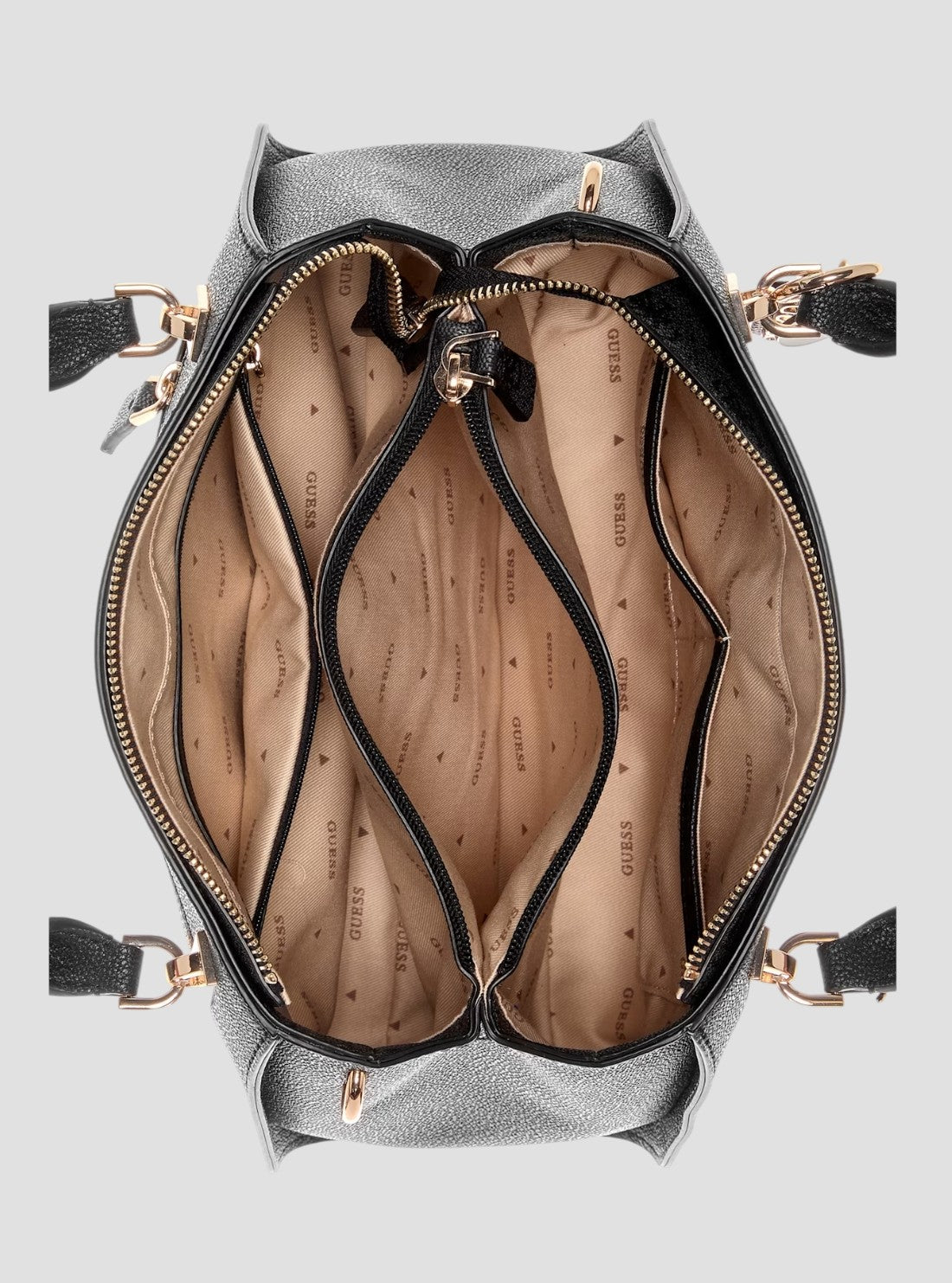 GUESS Womens Black Logo Noelle Luxury Satchel Bag BG967207 Inside View