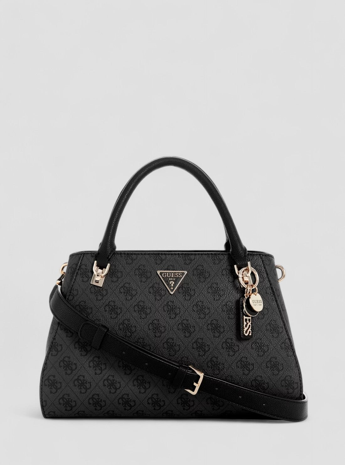 GUESS Womens Black Logo Noelle Luxury Satchel Bag BG967207 Front View