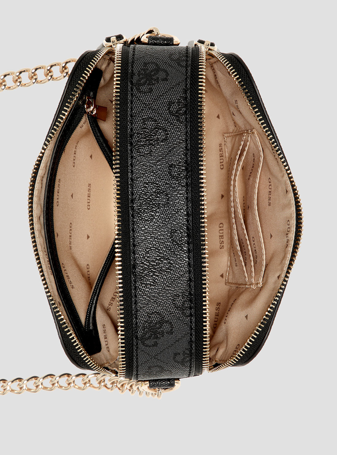 GUESS Womens Black Logo Noelle Camera Crossbody Bag BG967213 Inside View