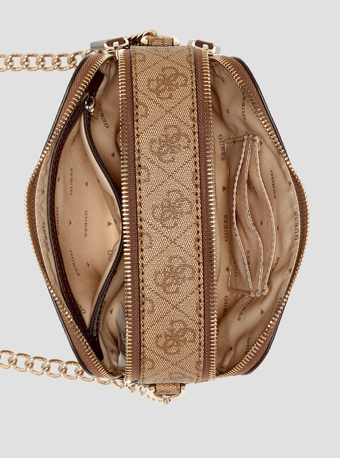 GUESS Womens Brown Logo Noelle Camera Crossbody Bag BG967213 Inside View