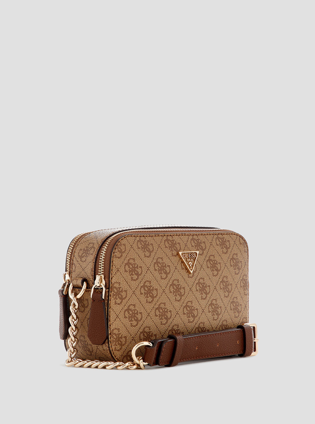 GUESS Womens Brown Logo Noelle Camera Crossbody Bag BG967213 Front Side View