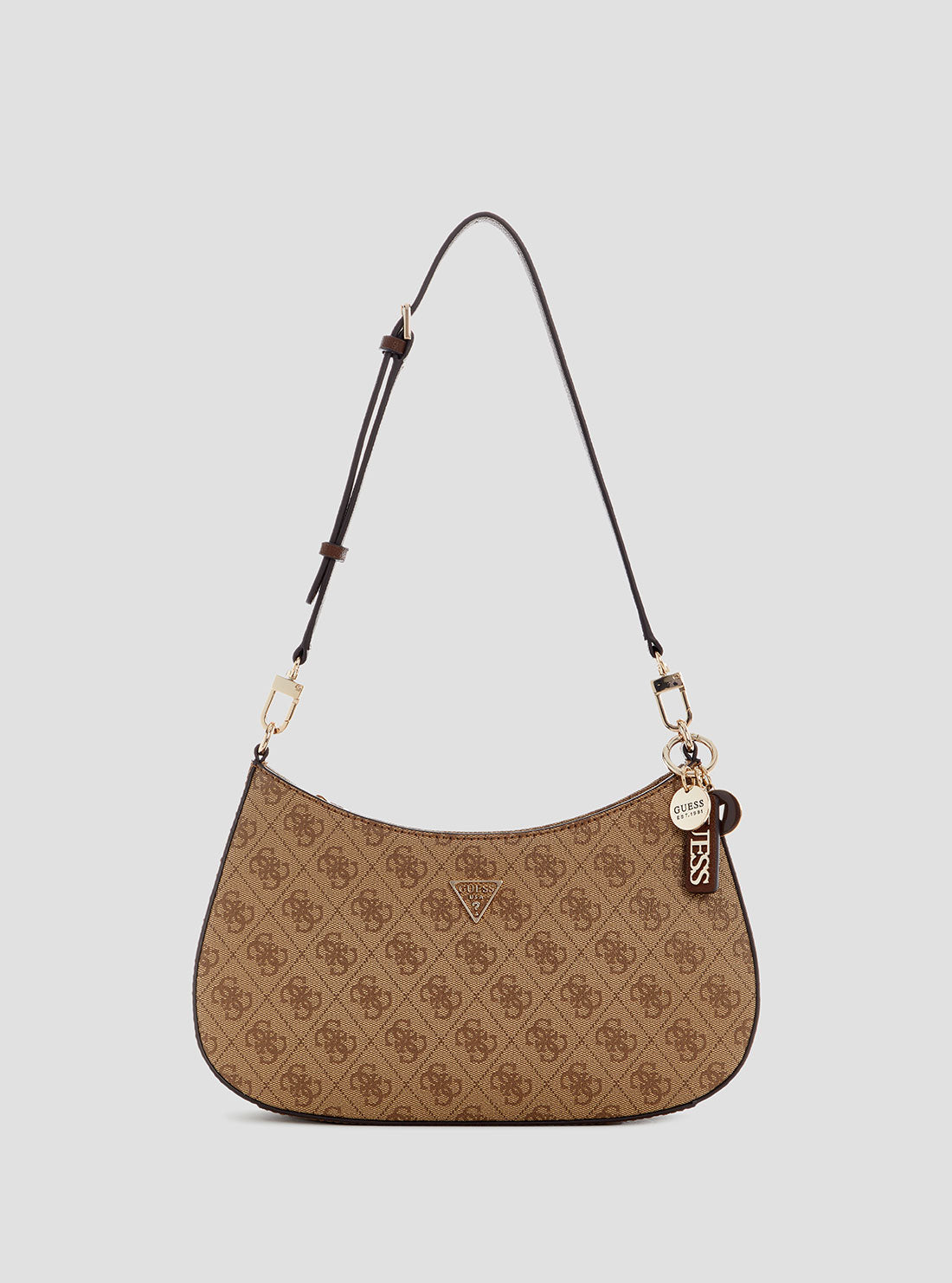 GUESS Womens Brown Logo Noelle Top Zip Shoulder Bag BG967218 Front View